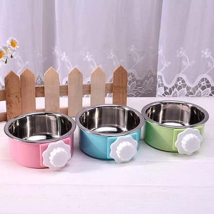 Crate Dog Bowl,Removable Stainless Steel Water Food Feeder Bowls Crate Coop Cup,Pet Cage Bowls with Bolt Holder for Cat, Puppy, Birds, Rats, Rabbits Small Animals ((Blue+Green+Pink) Round, Large)
