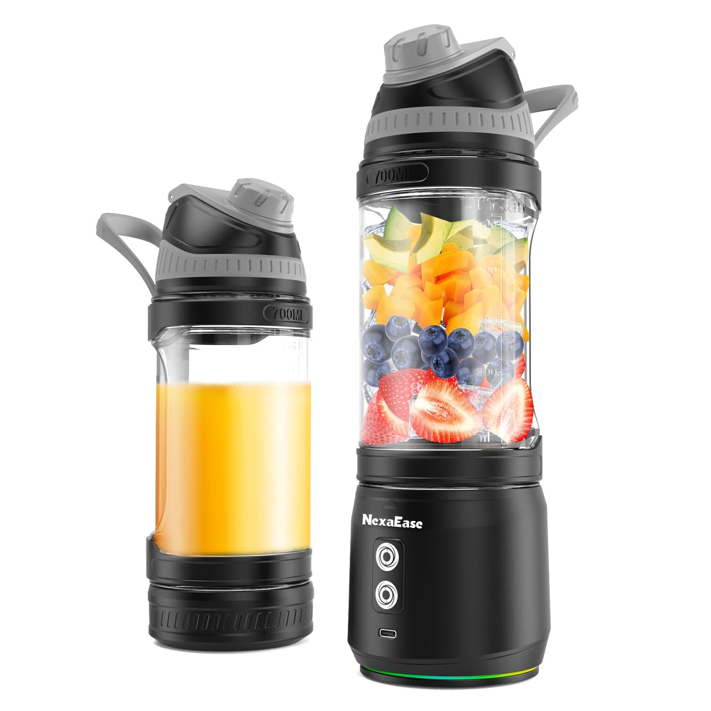 Portable Blender Personal Juicer for Shakes and Smoothies - 20 OZ Electric Protein Shaker Bottle with Insulated Sleeve, Travel Lid, USB-C Rechargeable - Mini Small Blender Cup for Kitchen, Office, Gym