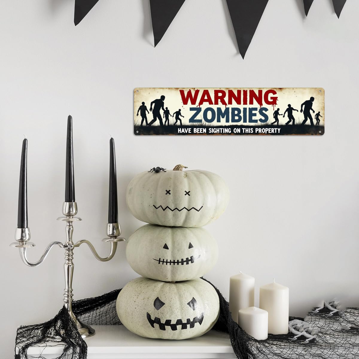 Warning Zombies Have Been Sighting On This Property Metal Tin Sign Halloween Theme Wall Hanging Rustic Style Wall Decor For Home, Office, Halloween Party, Man Cave Decorative Signs & Plaques 4x16 Inch