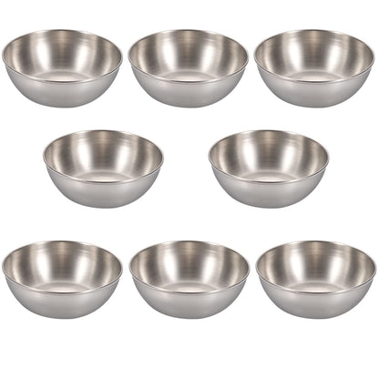MGGi 8 Pack 3.3inch Stainless Steel Sauce Dishes Round Mini Individual Saucers Bowl, Seasoning Plate Sushi Dipping Bowl Appetizer Plates, for Sushi,Side Dishes,Dessert,Tomato Sauce,Soy,BBQ - Silver