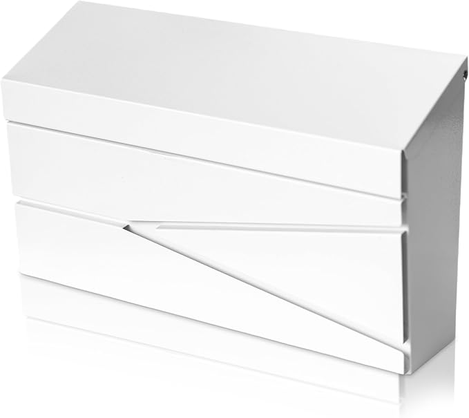 Ydocabinit Wall Mount Mailbox, Large Capacity Mailbox for House, Galvanized Steel Rust-Proof Metal Post Box Drop， Mailboxes for Outside, 15.74"×9.84"×4.33", White Modern Sleek Style