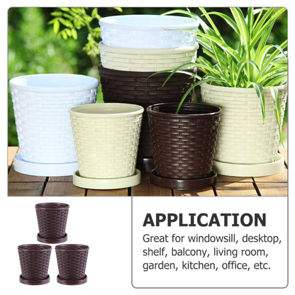 LIFKOME 3-Pack Resin Plant Pots with Drainage Trays 5.31In Indoor Outdoor Succulent Planters for Garden Home Office Simple Flower Pots Set