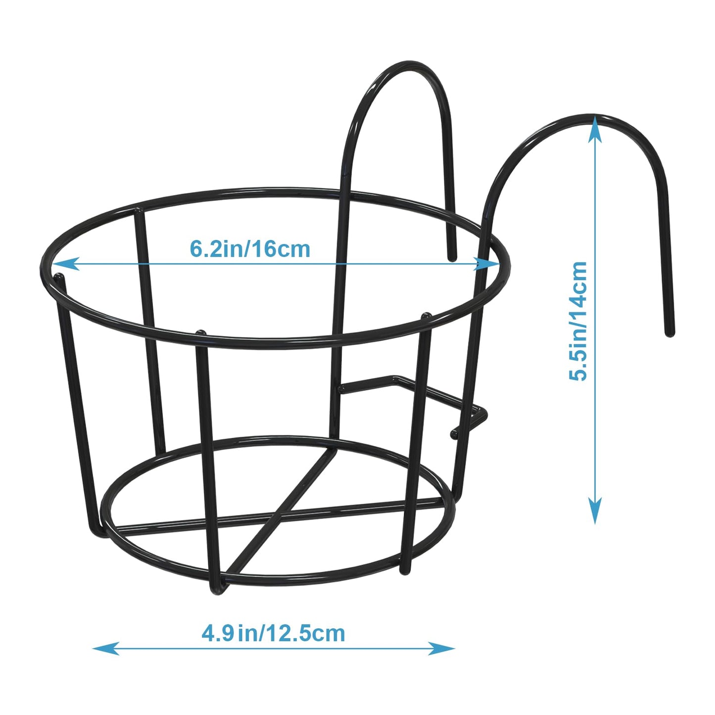Leoenir 4 Pack Round Hanging Railing Planters - Metal Flower Pot Holder for Balcony and Fence （Black）