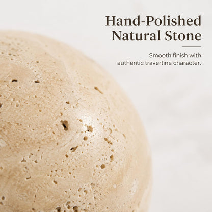 Artisanal Abode Natural Travertine Decorative Sphere, 3.94 Inch Stone Ball Decor, Hand-Polished Beige Orb Accent for Coffee Table, Shelf, Dresser and Living Room
