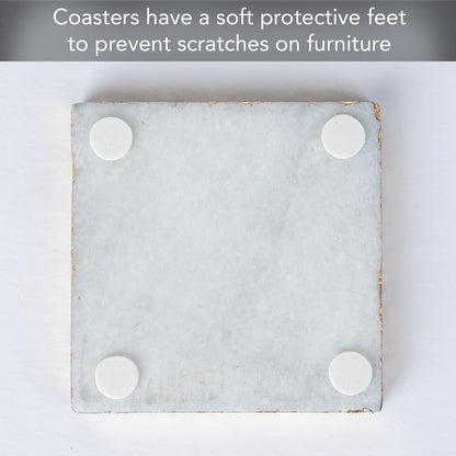 Thirstystone Square White Marble/Gold Edged Coasters (Set of 4), Multicolor