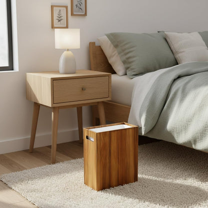 Coeusy 3 Gallon Wooden Trash Can with Liner,Small Solid Wood Bathroom Trash Can,Narrow Garbage Can,Decorative Waste Basket for Bathroom,Bedroom,Office