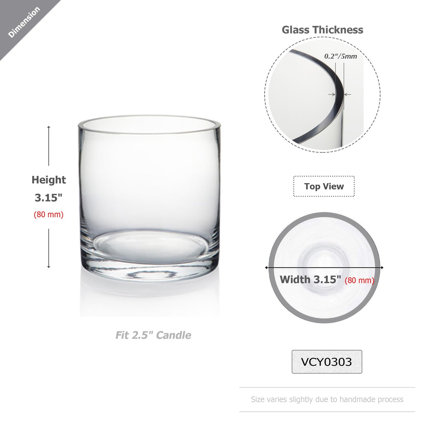 WGV Tea Light Votive Candle Holder 3x3, Clear Tiny Cylinder Glass Vase, Small Planter Terrarium for Home Accent Decor, 6 Pieces