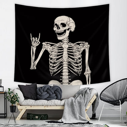Riyidecor Skull Skeleton Tapestry Wall Hanging 51Hx59W Inch Funny Black and White Theme Home Decor for Men Women Gothic Hippie Halloween Bohemian Terror Rock and Roll Bedroom Living Room Dorm WW-SOKA