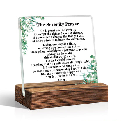 THEBESTU The Serenity Prayer Acrylic Sign with Wood Stand, Inspirational Christian Gifts, Bible Verses Acrylic Plaque, God Grant Me the Serenity Desk Decorative Sign for Home Office, Religious Gifts