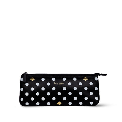 kate spade new york Pen and Pencil Case with Office Supplies, Zip Pouch Includes 2 Pencils, Sharpener, Eraser, and Ruler, Polka Dots (black/white)