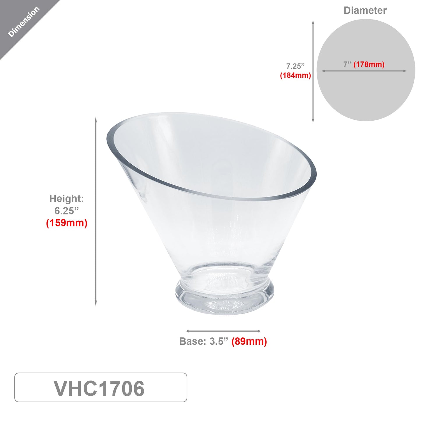 WGVI Slant Cut Calyx Glass Vase, Width 7.25", Height 6.25", Clear Terrarium, Candy Dish, Fruit Jar, Floral Container for Wedding Party Event, Home Office Decor, 1 Piece