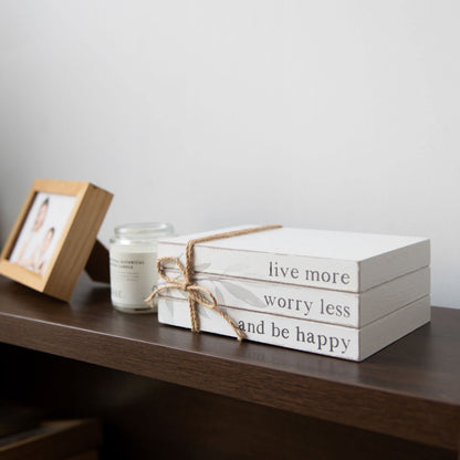GENMOUS 4pcs White Decorative Books Set, Stacked Wood Faux Books with Wood Bead Tassels for Living Room and Shelf Display, Farmhouse Decor