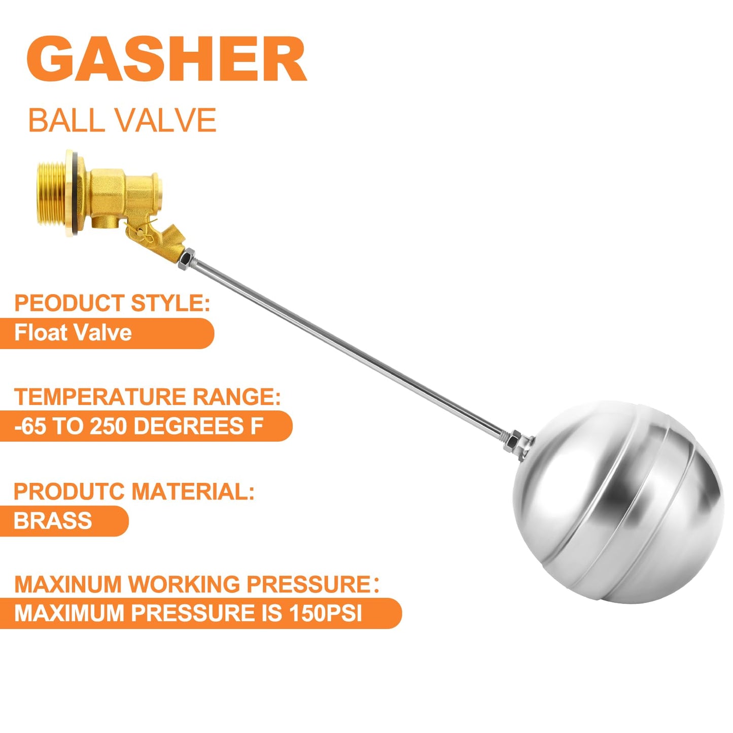 GASHER 1PCS 1" 304 Stainless Steel Float Ball Valve with 1"G Female x 1"NPT Male Adapter, DN25 Adjustable Water Tank Float Ball Valve for Stock Tank Pool Water Level Control