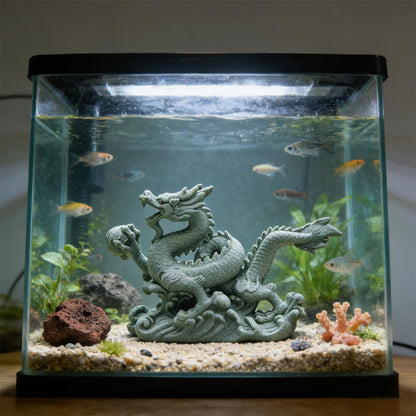 livelyfish Sandstone Chinese Dragon Statues, Aquarium Fish Tank Decorations Asian Garden Home Office Tabletop Small Accessories Decor for Wealth Success Lucky,A
