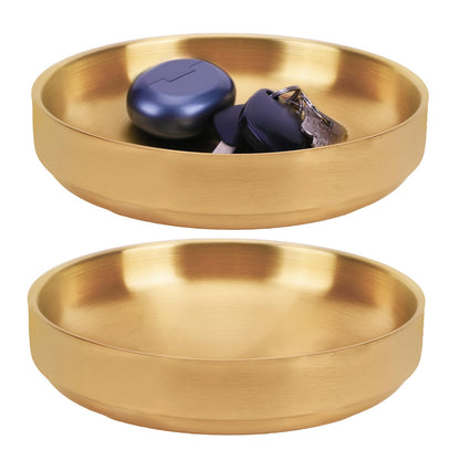 Key Bowl for Entryway-2 Pack Gold Table Decorative Key Dish for Organizing Tabletop Catch All Bowl Gold Fruit Bowls for Kitchen Counter, Coffee Table-Thick SUS 304 Stainless Steel 6.3"