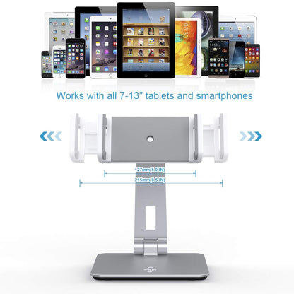 KABCON Tablet Stand Holder, Tightness Adjustable Multi-Angle Foldable Eye-Level Aluminum Solid Tablets Stands Dock for 4''-14''Tablets/Phone, iPad Series,Samsung Galaxy Tabs,Kindle Fire,Etc.