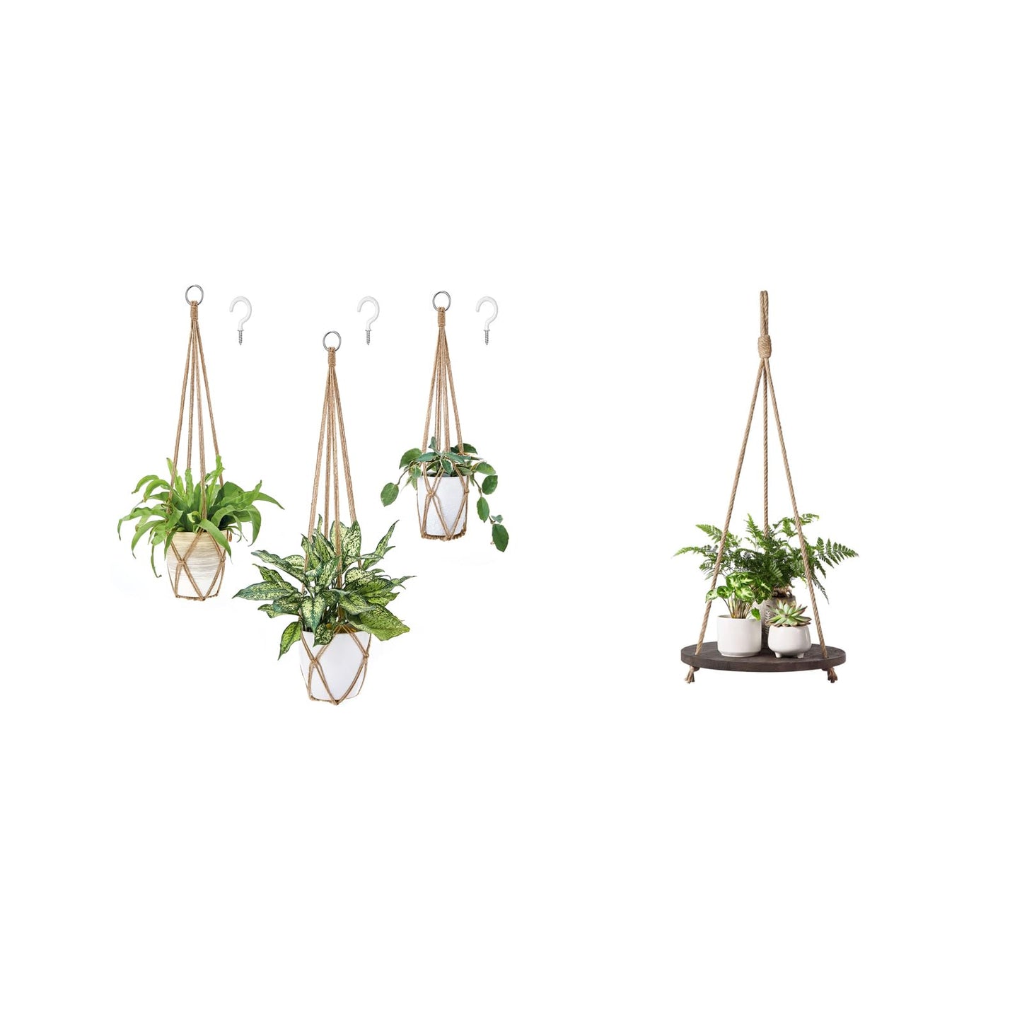Dahey Macrame Plant Hanger Set of 3 with Hooks and Hanging Plant Shelf Indoor Hanging Planter Basket for Flower Pot Crochet Plant Holder Stand Home Decor