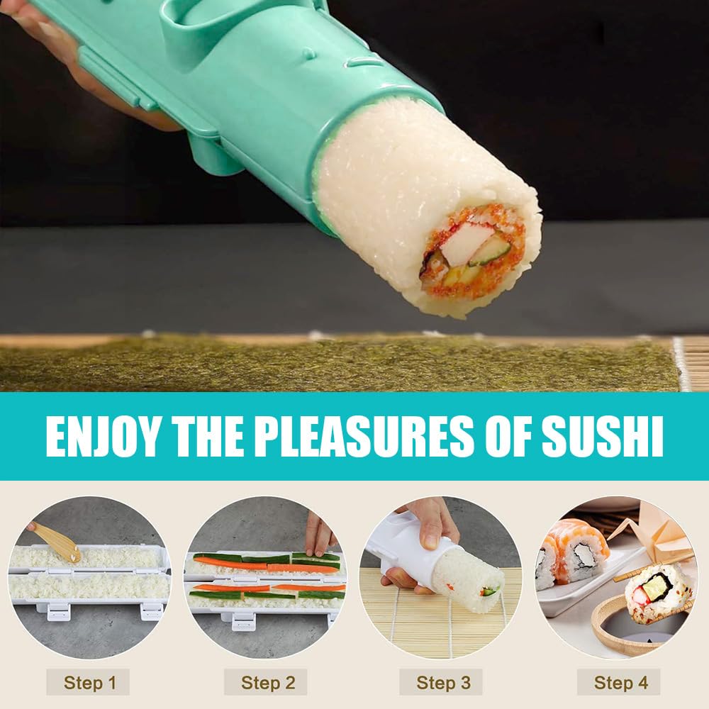 SmileTools Sushi Making Kit, 22 in 1 Sushi Roller Sushi Maker Kit with Bamboo Sushi Rolling Mats, Bazooka, Chef's Knife, Chopsticks, Sauce Dishes, Rice Spreader, Avocado Slicer, Guide Book