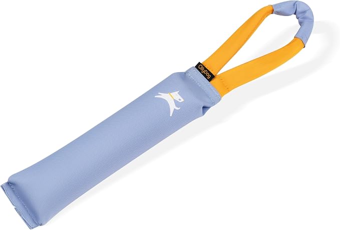 OllyDog Tugger | Dog Tug Toy for Tug of War & Training | Durable Bite Pillow | Eco-Friendly Recycled | Handle | Medium Large Dogs (Blue Heron)