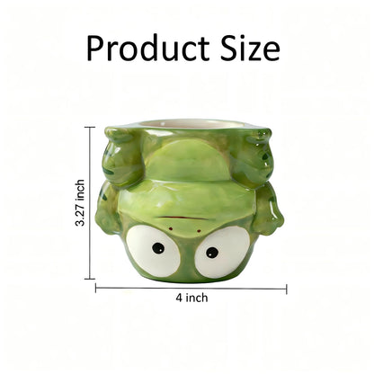 Small Succulent Pot with Drainage, 4 Inch, Indoor & Outdoor Animal Ceramic Planter, Funny Cartoon Frog Shaped Cactus Bonsai Container, Cute Flower Plant Pot for Home Office Desk and Garden Decor