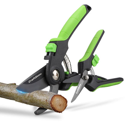 CRAFTZONE Garden Pruning Shears 2 Pack 8" Bypass Plant Shears & 6.25" Advanced Garden Scissors Garden Hand Tools for Trimming Flowers Cutting Plants Gathering Fruit