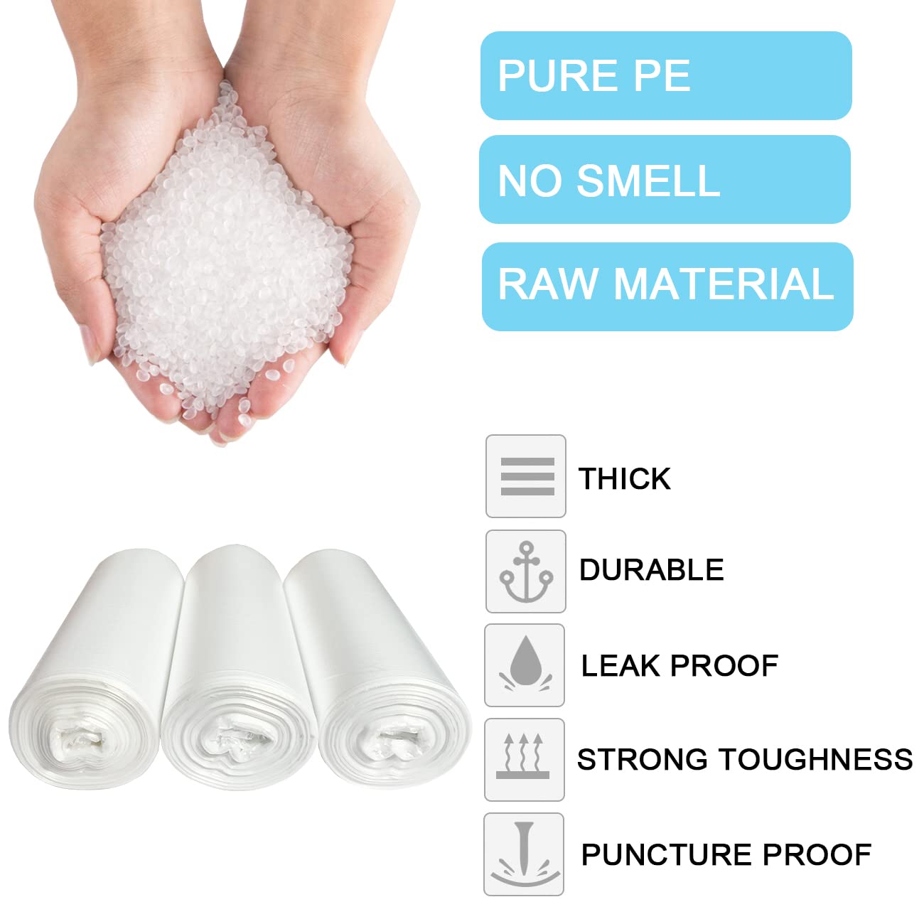 7 Gallon Trash Bags - 15 Micron Thick Strong Wastebasket Trash Can Bag for Office Home Kitchen, Clear Medium Size Garbage Bags, 105 Count
