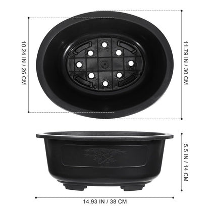 Luxshiny Large Oval Flower Pot Planter 14.96 Inch with Drainage Holes 2-Pack Plastic Bonsai Planters for Indoor Outdoor Gardening Balcony Office Home Use