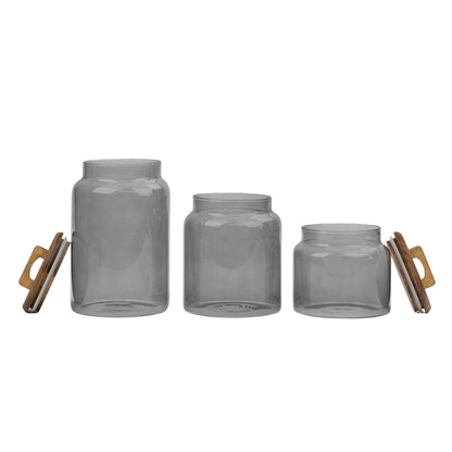 10 Strawberry Street Acacia Everyday Graduated Glass Canister, Set of 3, Black