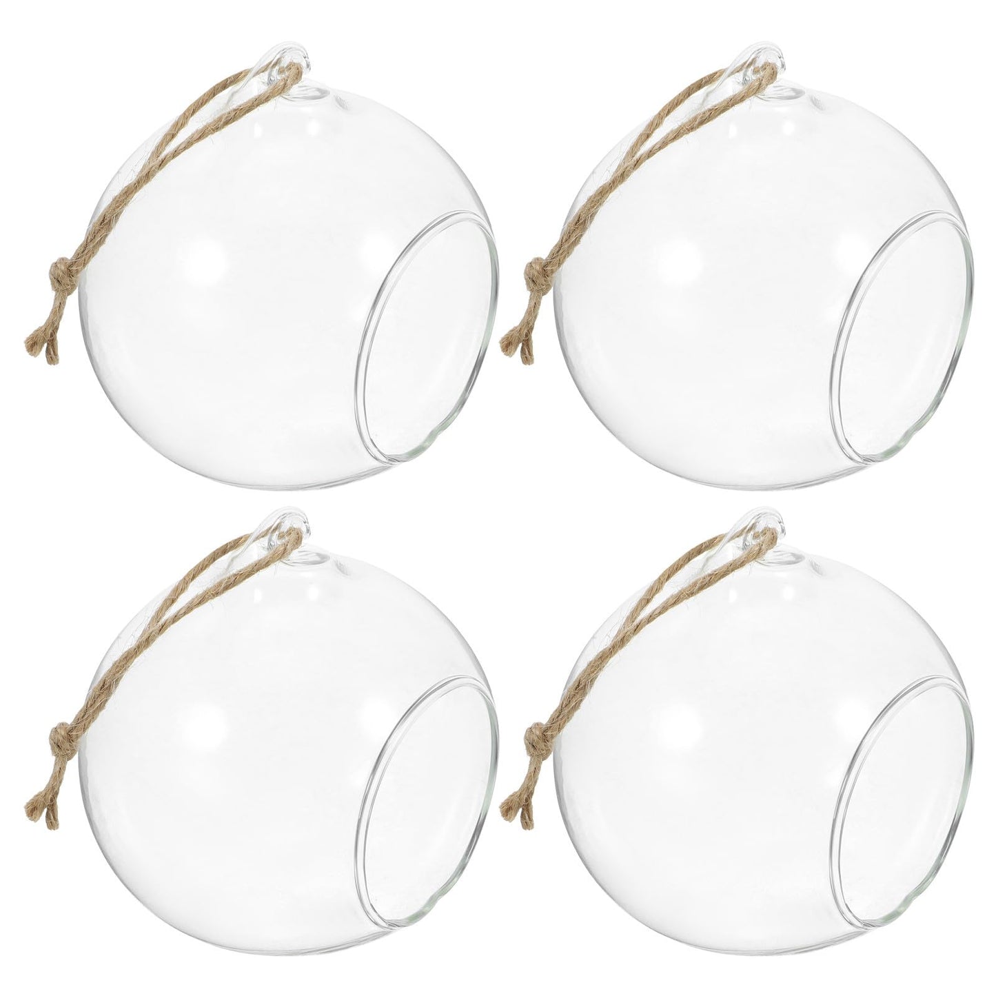 Zerodeko 5pcs Hanging Glass Bauble Candle Holders with 8cm Opening and 1.2m Jute Rope, Sphere Tea Light Holders for Indoor Plant Terrariums and Home Décor