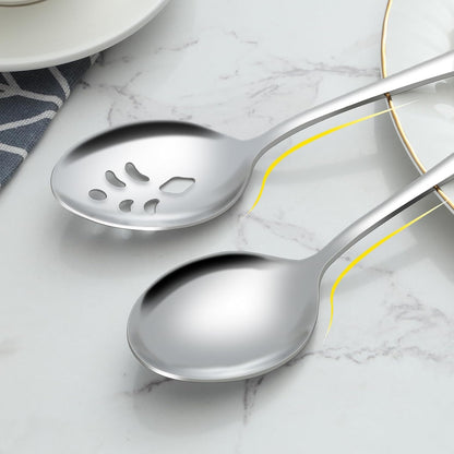 BEWOS 16-Piece Serving Spoons Set - Set of 8 Serving Spoons, Set of 8 Slotted Spoons, 9.1-Inch Utensils Set for Parties, Stainless Steel, Dishwasher Safe, Large Spoon For Buffet