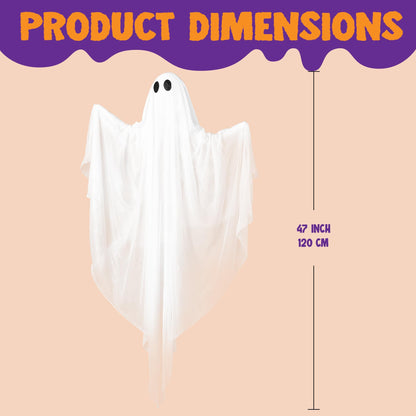 JOYIN Halloween Hanging Light up Ghost with Spooky Warm White LED Light, 47” Halloween Hanging White Ghost Decoration for Front Yard Patio Lawn Garden Party Decor Indoor Outdoor