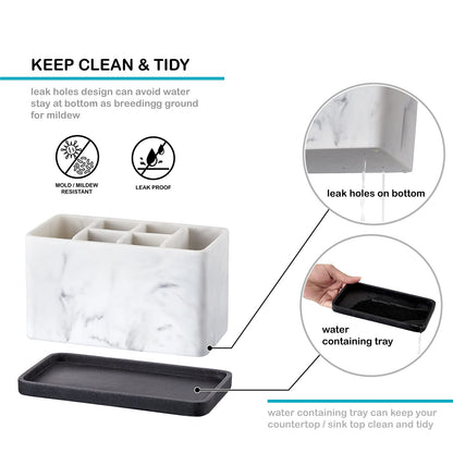 ZCCZ Marble Look Toothbrush Holder for Bathroom Countertop Organizer, Holds Toothpaste, Dental Floss, Razor, Comb, Makeup Brushes, and More, Stylish Bathroom Accessory for Tooth Brushing Essentials