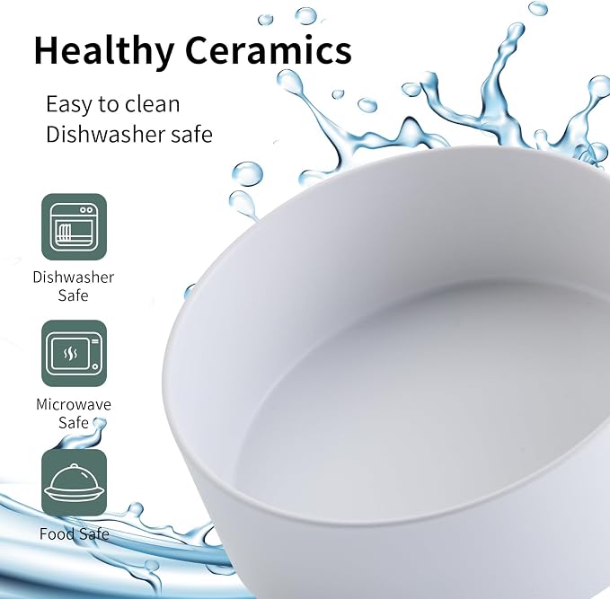White Raised/Elevated Ceramic Dog Bowl for Small Medium Sized Breeds,Dog Food Water Bowl with Stand,6 in Non Slip Heavy Pet Feeding Dish 3.6 Cups/ 850 ml /28 OZ