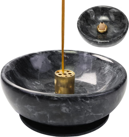 Wadayu Handmade Natural Marble Incense Holder for Sticks and Cones-with 9 Holes, Multi-Functional Incense Burner Holder for Incense Sticks and Cones, Perfect Home Decor(Black, 4.7inch)