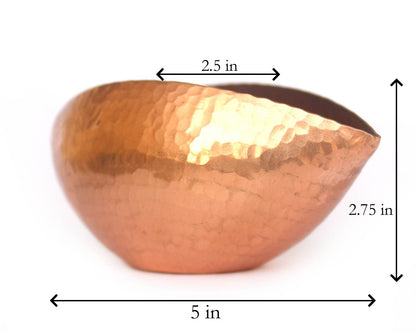 DeKulture Handmade Pure Copper Trinetra Pod Votive T Light Holder Candle Bowl Diya | Ideal for Home Table Decoration, 5x2.5x2.75 (LWH) Inches
