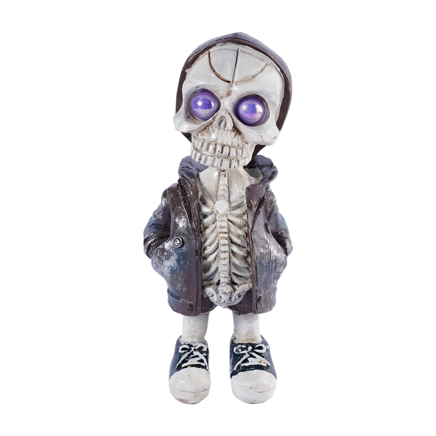 Brizoria Skeleton Decorations Skull Figurine in Hoodie with Purple Eyes Resin Gothic Tabletop Decor Small Skeleton Figure for Halloween Shelf Desk Skull Home Decor Display