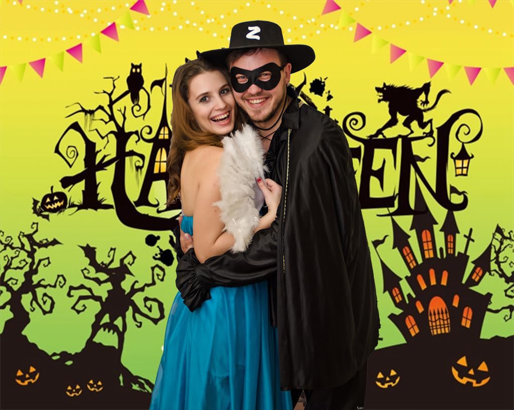 Happy Halloween Backdrop 10x8ft Green Halloween Party Backdrop Haunted Castle Ghost Scary Graveyard Pumpkin Lantern Witch Photo Background Spooky Party Decoration Banner