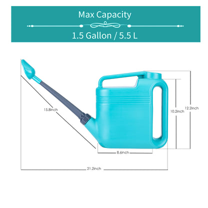 1.5 Gallon Watering Can for Outdoor & Indoor Plants, Large Garden Watering Pot with Lightweight and 5.5L Capacity, Plastic Watering Can with Long Spout and Metal Removable Sprinkler Head - Aquamarine