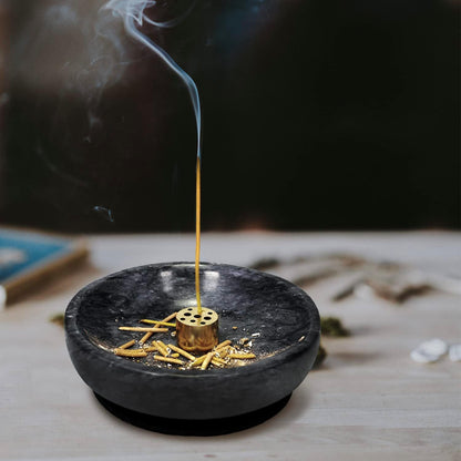 Wadayu Handmade Natural Marble Incense Holder for Sticks and Cones-with 9 Holes, Multi-Functional Incense Burner Holder for Incense Sticks and Cones, Perfect Home Decor(Black, 4.7inch)