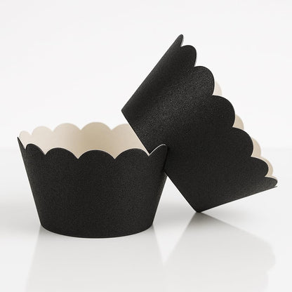 Koyal Wholesale Black Cupcake Wrappers Glitter Decorative Cupcake Liners for Weddings, and Parties, Elegant Tuxedo-Style Glitter Black Cupcake Holders for Events, Birthdays & Dessert Tables, Set of 50