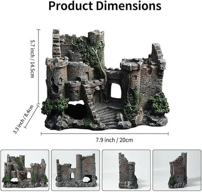 Aquarium Resin Castle Decoration, Air Bubbler Stone Cave Hideout House for Betta Fish, Shrimp & Turtles, Fish Tank Ornament Accessories for Breeding, Playing & Resting ，Decorative Bubbling Castle