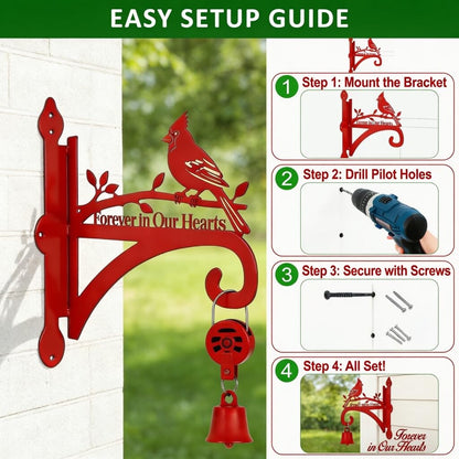 Ammzus Cardinal Memorial Plant Hanger Hook for Outdoor Indoor Hanging Plants, Lanterns, Bird Feeders, Wind Chimes - 8.3"x9.8" Rust-Resistant Metal Wall Bracket with Forever in Our Hearts Design