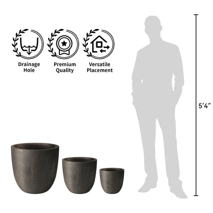 Kante Round Concrete Planter Set of 3, Large Outdoor Indoor Plant Pots with Drainage Hole, 10/14/18-Inch Diameter Flower Pots for Patio, Garden and Home, Antique Bronze