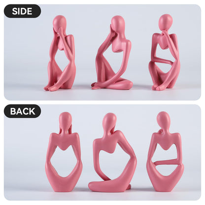 BrownLove 3pcs Pink Human Body Abstract Art Decoration, Modern Art Resin Statue Room Office Shelf Bookcase Decoration