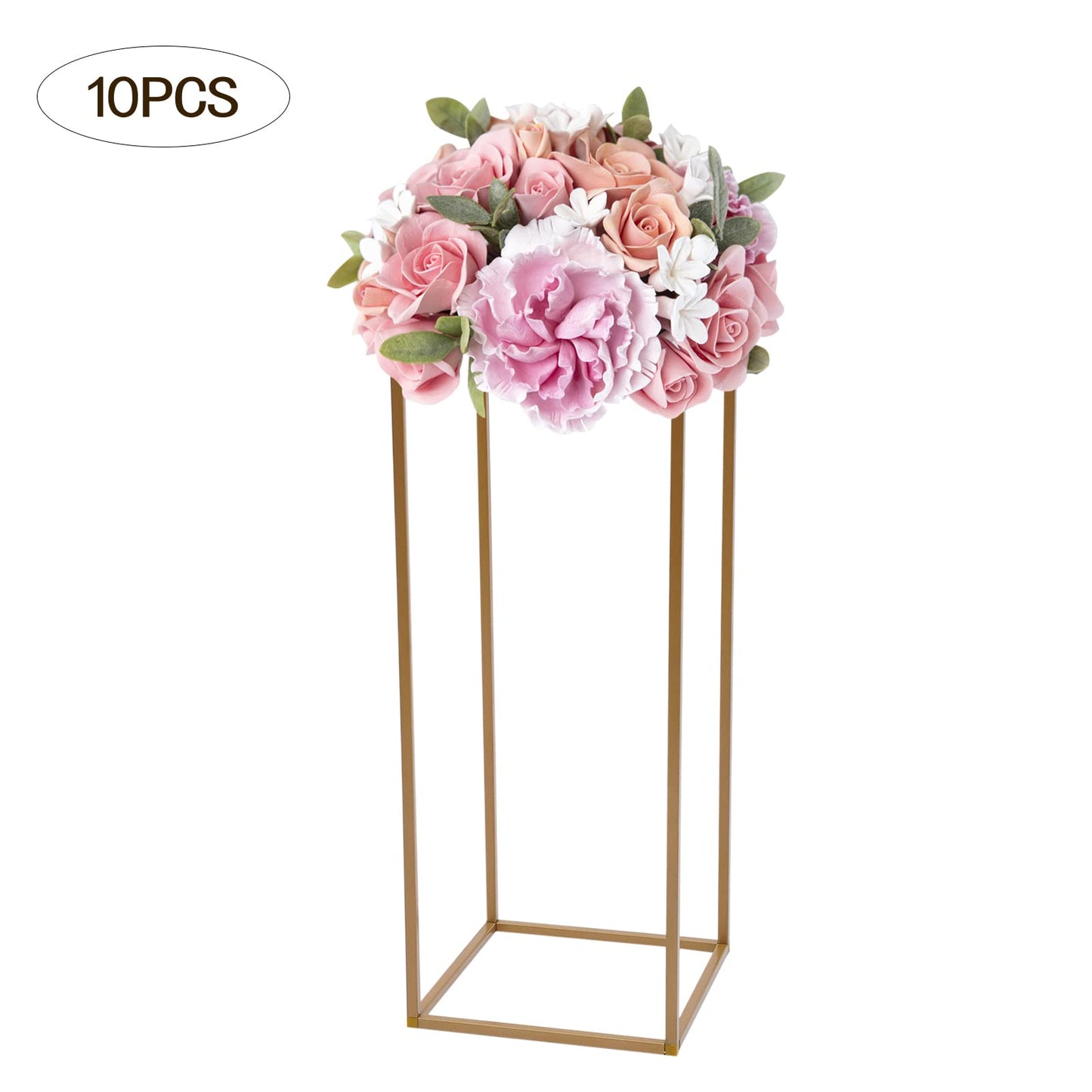 10 Pcs Gold Wedding Vases Centerpiece Stand, 23'' Party Table Centerpieces Metal Column Flower Stands Giant Flowers Decoration Metal Floor Column Geometric Rack for Weddings Birthday Party Decoration