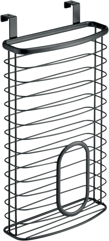 mDesign Steel Hanging Cabinet Storage Organizer Holder for Kitchen, Pantry - Holds Plastic, Sandwich, Garbage, Grocery and Trash Bags; Wrap, Foil, Pack - Spira Collection - Black