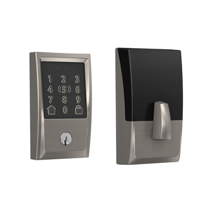 Schlage BE499WB CAM 619 Encode Plus WiFi Deadbolt Smart Lock, Keyless Entry Touchscreen Door Lock with Camelot Trim, Satin Nickel