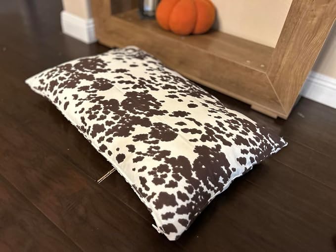 Natural Cotton Canvas Dog Bed – Raw Cotton Filled Pet Cushion Insert, Breathable Eco-Friendly Dog Mattress, Durable Washable Cover with Zipper (Cow Print Brown White, X Large 53"x36"x5")