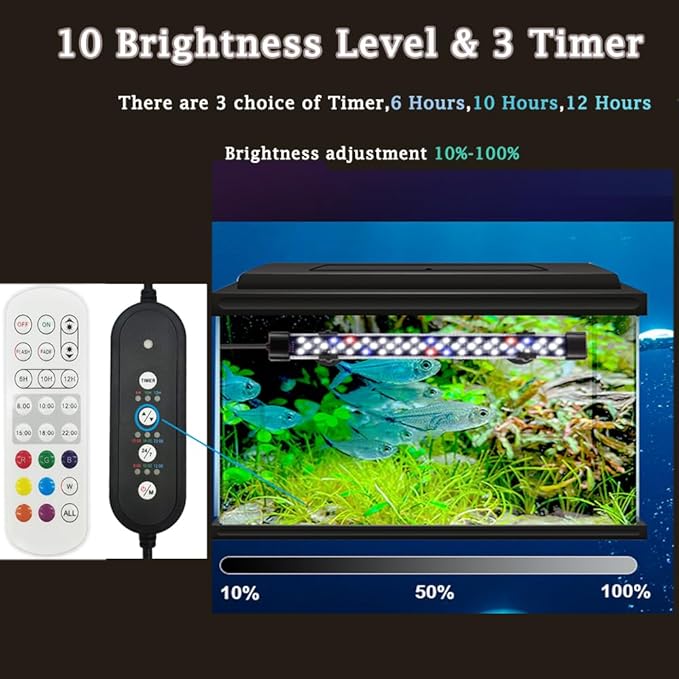 Submersible Aquarium Light for Fish Tank,24/7 Mode Full Spectrum LED Fish Tank Light with Air Bubble Hole RGB Color Changing Brightness Timer Adjustable,23.6inch 16W Fish Light