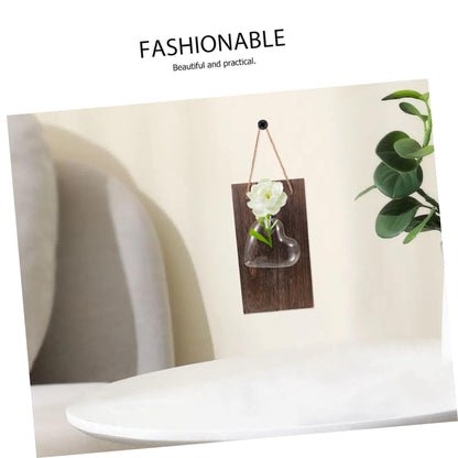 Anneome 1set Hydroponic Flower Vase Wooden Stand for Desktop Decor Wall Hanging Glass Planter for Indoor Plants for Home Office and Terrarium Arrangement